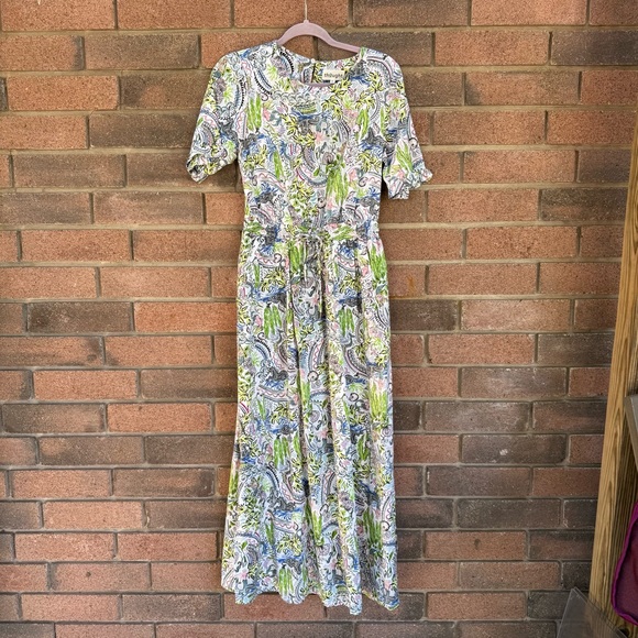 Thought Atlantis Side Sprilt Maxi Dress in Green and White Size 10 POCKETS - Picture 1 of 9